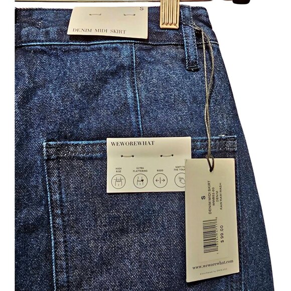WeWoreWhat Denim Midi Skirt S Dark‎ Wash Cotton Blend Front & Back Pockets - Picture 5 of 11